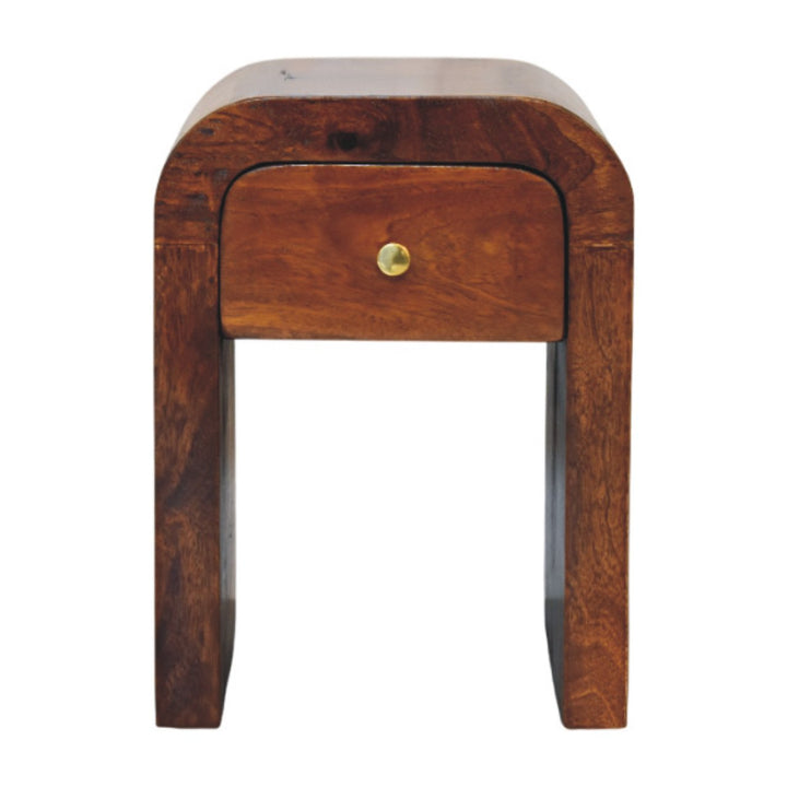 Brown Lacquered Whitewashed Grey Solid Mango Wood Darcy Mini Bedside with Brass Knob & Nordic Legs