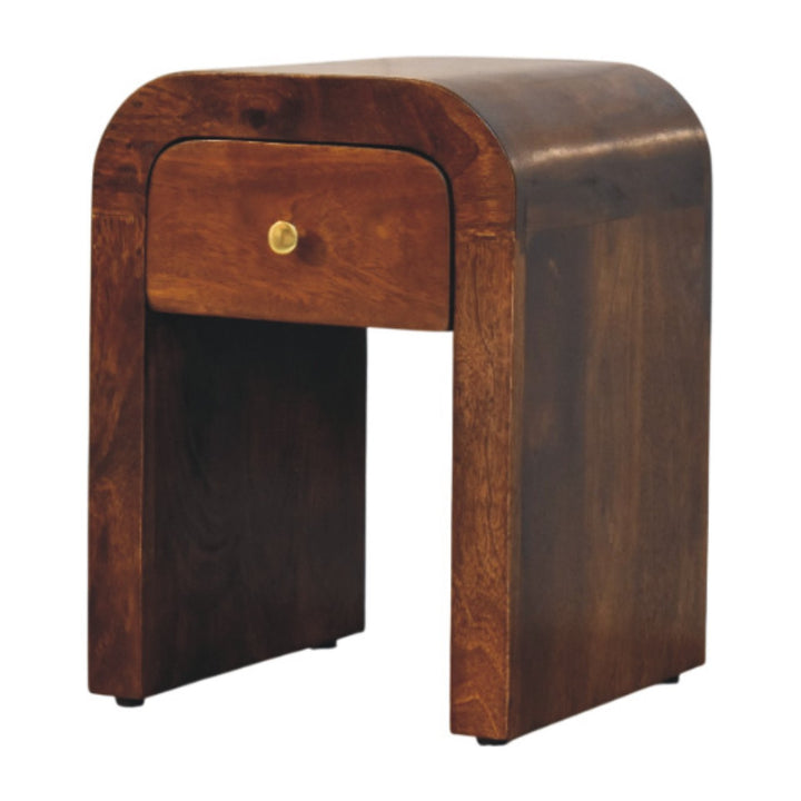 Brown Lacquered Whitewashed Grey Solid Mango Wood Darcy Mini Bedside with Brass Knob & Nordic Legs