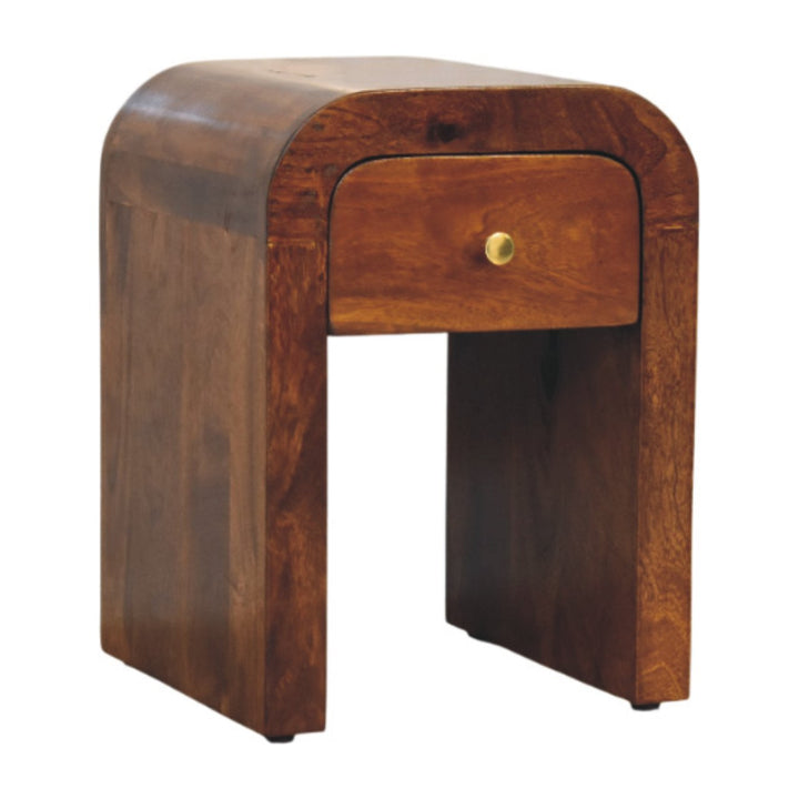 Brown Lacquered Whitewashed Grey Solid Mango Wood Darcy Mini Bedside with Brass Knob & Nordic Legs