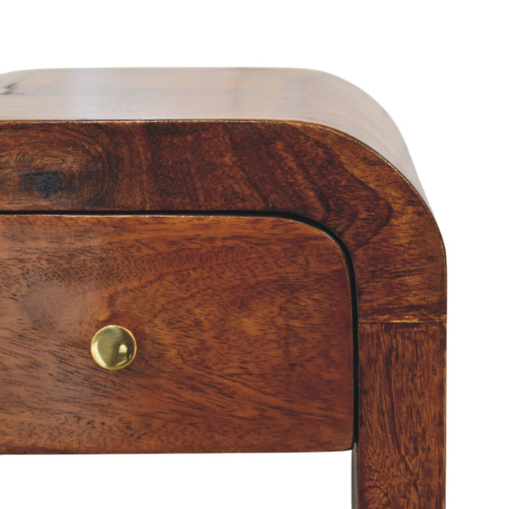 Brown Lacquered Whitewashed Grey Solid Mango Wood Darcy Mini Bedside with Brass Knob & Nordic Legs