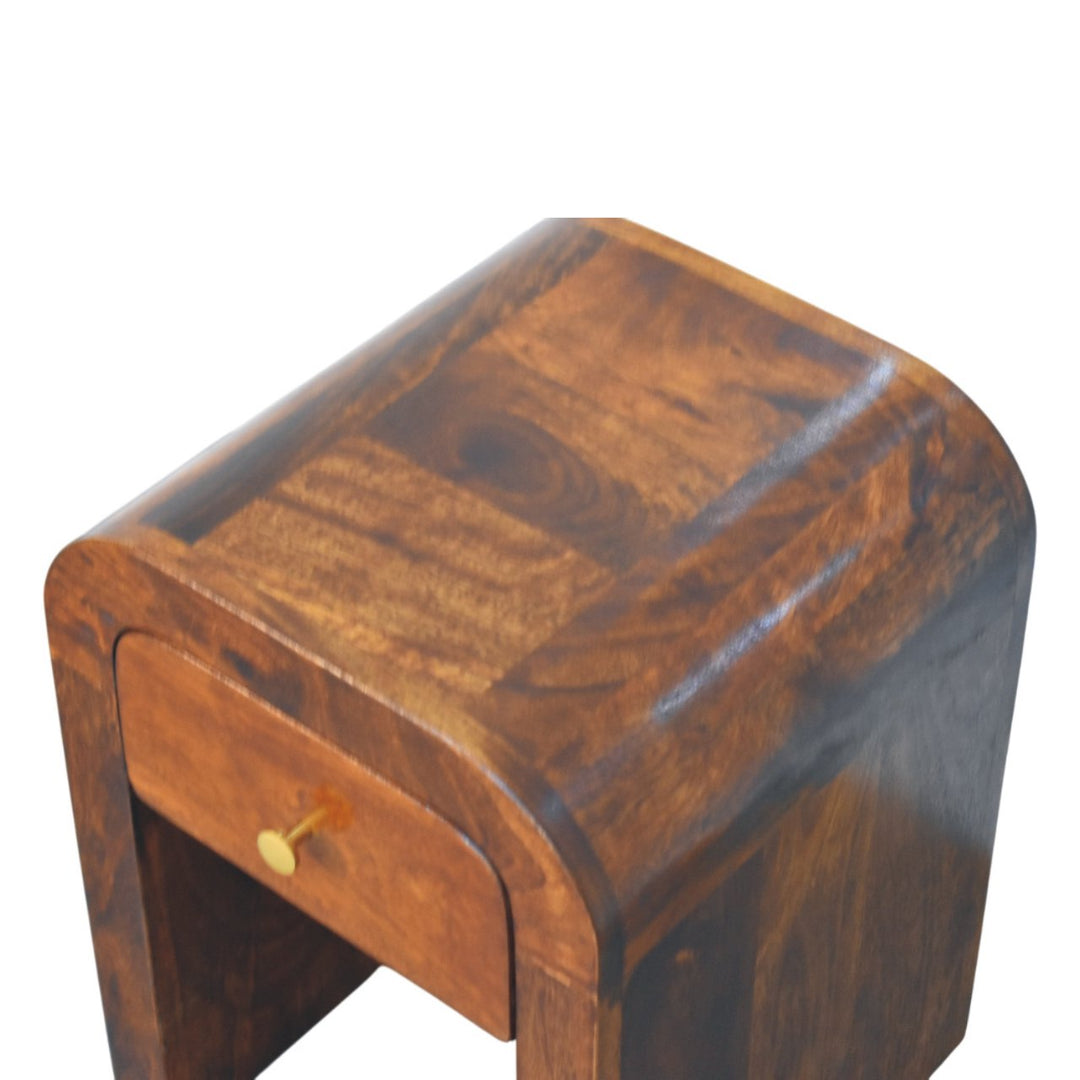 Brown Lacquered Whitewashed Grey Solid Mango Wood Darcy Mini Bedside with Brass Knob & Nordic Legs