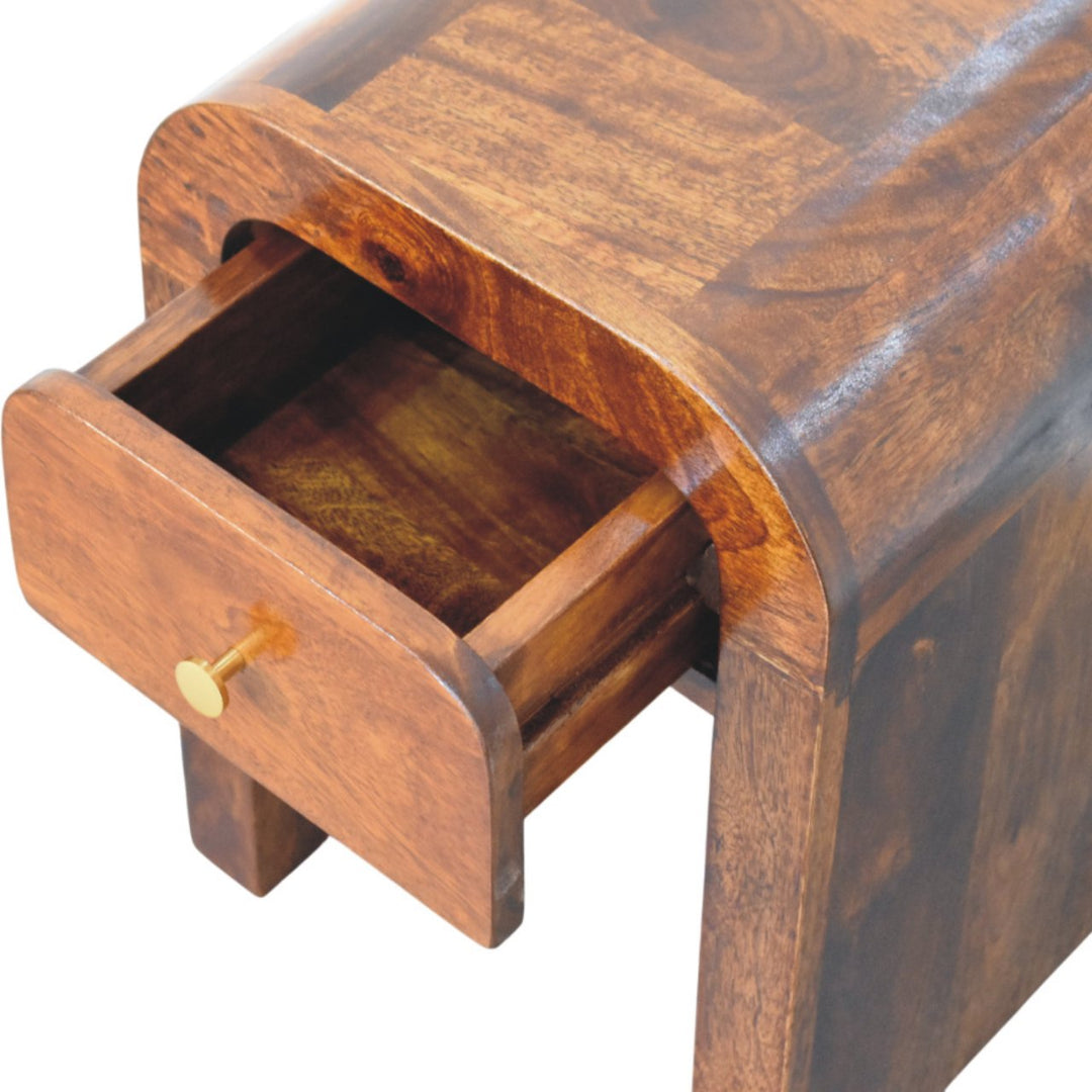 Brown Lacquered Whitewashed Grey Solid Mango Wood Darcy Mini Bedside with Brass Knob & Nordic Legs