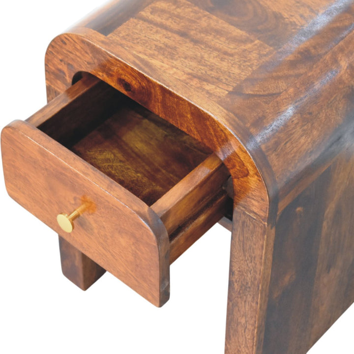 Brown Lacquered Whitewashed Grey Solid Mango Wood Darcy Mini Bedside with Brass Knob & Nordic Legs