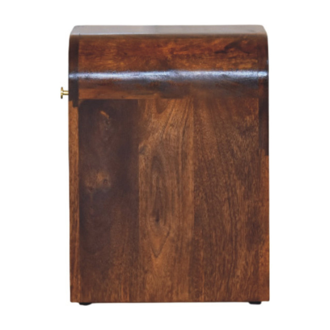 Brown Lacquered Whitewashed Grey Solid Mango Wood Darcy Mini Bedside with Brass Knob & Nordic Legs