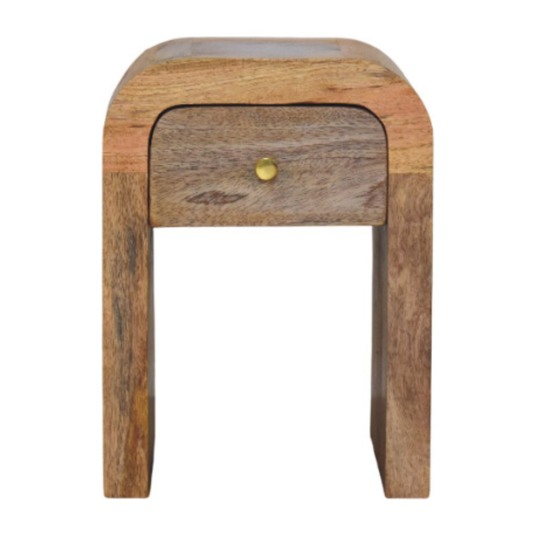 Brown Lacquered Velvet Mocha Solid Mango Wood Mini Darcy Bedside with Grooved Drawers & Turned Legs