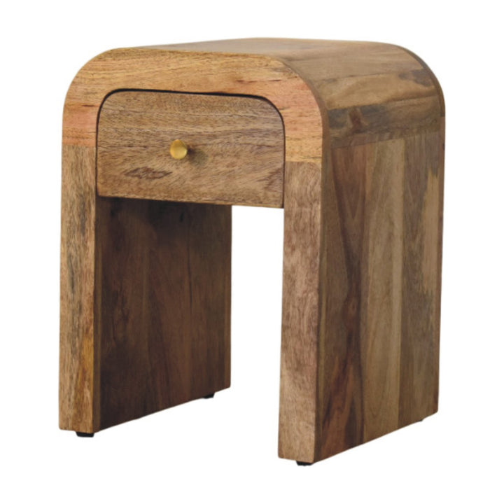 Brown Lacquered Velvet Mocha Solid Mango Wood Mini Darcy Bedside with Grooved Drawers & Turned Legs
