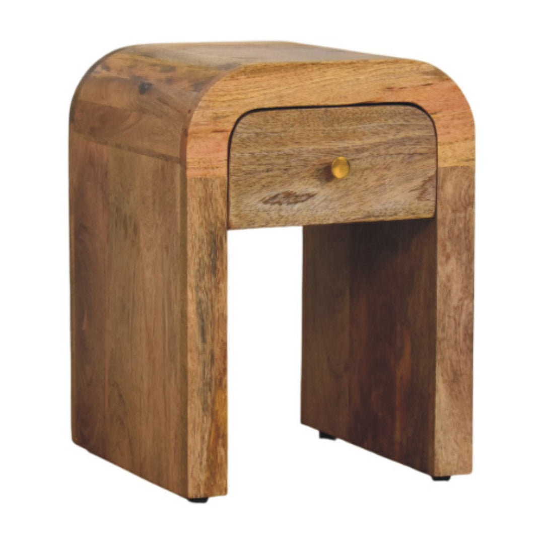Brown Lacquered Velvet Mocha Solid Mango Wood Mini Darcy Bedside with Grooved Drawers & Turned Legs