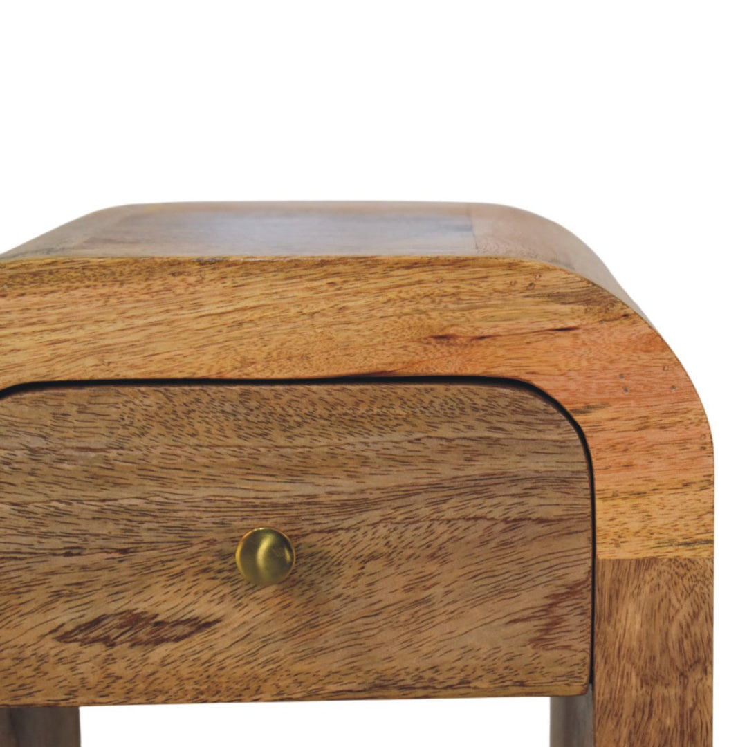Brown Lacquered Velvet Mocha Solid Mango Wood Mini Darcy Bedside with Grooved Drawers & Turned Legs