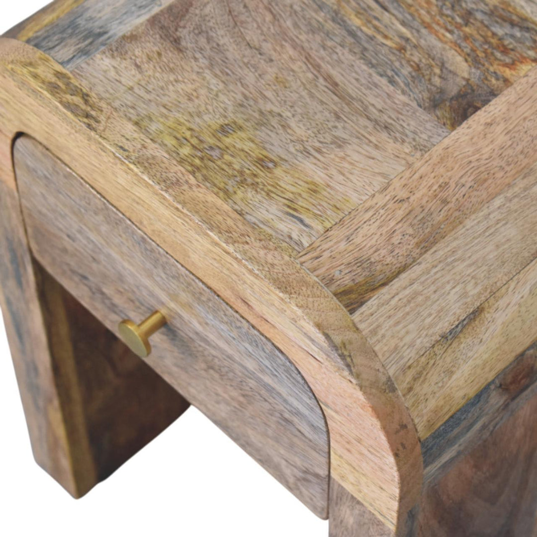 Brown Lacquered Velvet Mocha Solid Mango Wood Mini Darcy Bedside with Grooved Drawers & Turned Legs