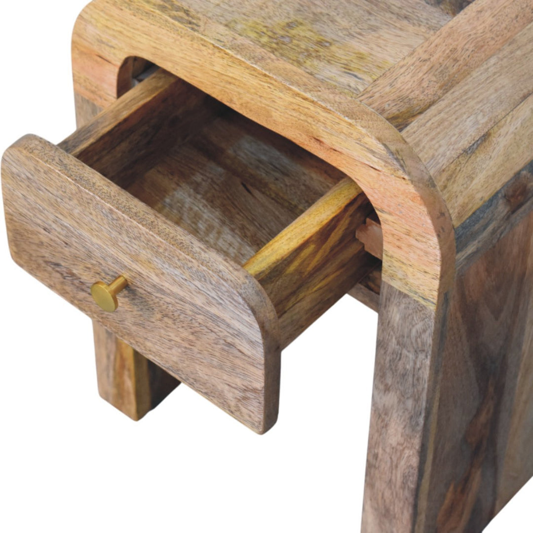 Brown Lacquered Velvet Mocha Solid Mango Wood Mini Darcy Bedside with Grooved Drawers & Turned Legs