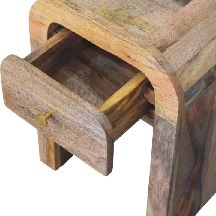 Brown Lacquered Velvet Mocha Solid Mango Wood Mini Darcy Bedside with Grooved Drawers & Turned Legs