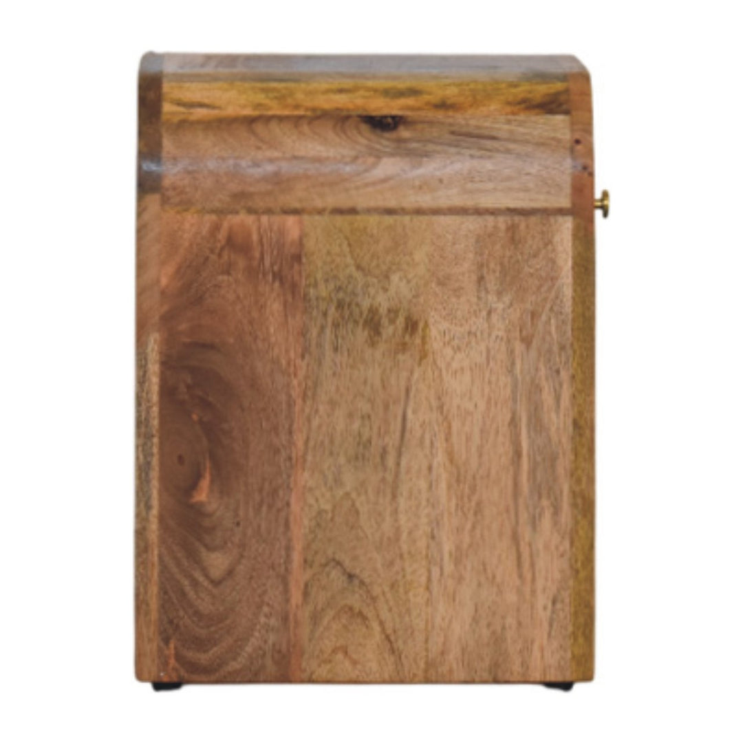 Brown Lacquered Velvet Mocha Solid Mango Wood Mini Darcy Bedside with Grooved Drawers & Turned Legs