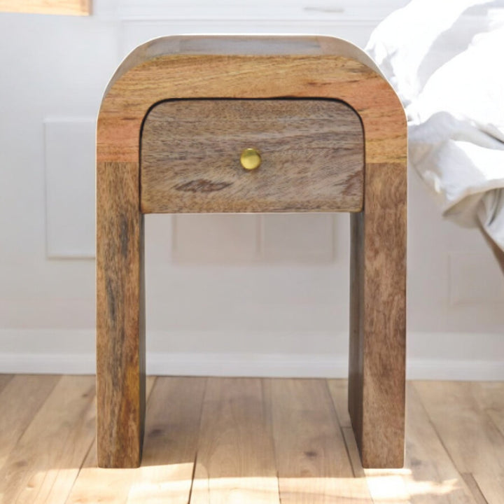 Brown Lacquered Velvet Mocha Solid Mango Wood Mini Darcy Bedside with Grooved Drawers & Turned Legs