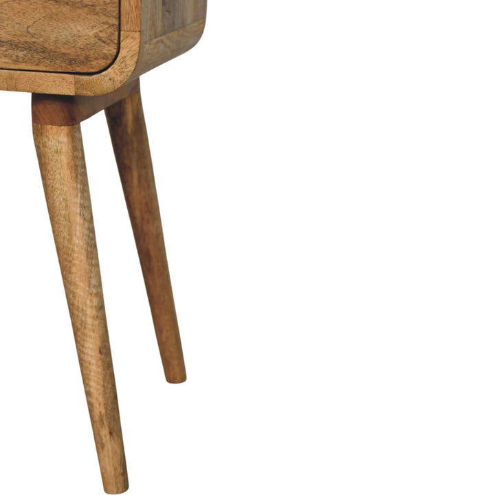 Brown Lacquered Solid Mango Wood Mini Nightstand with Single Drawer & Tapered Nordic Legs