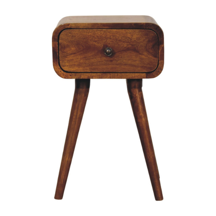 Brown Lacquered Chestnut Solid Mango Wood Avora Mini Bedside Table with 1 Drawer