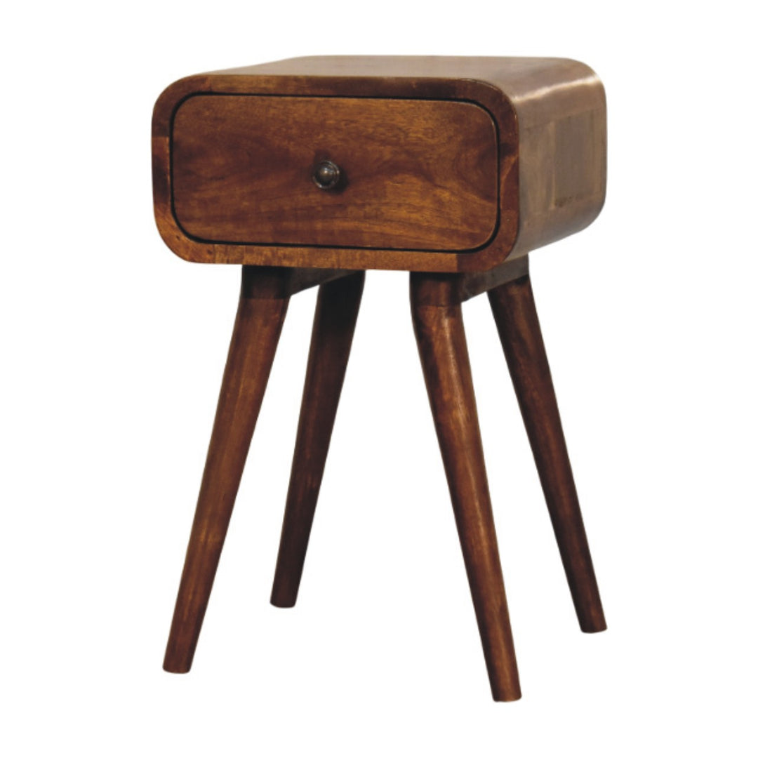 Brown Lacquered Chestnut Solid Mango Wood Avora Mini Bedside Table with 1 Drawer