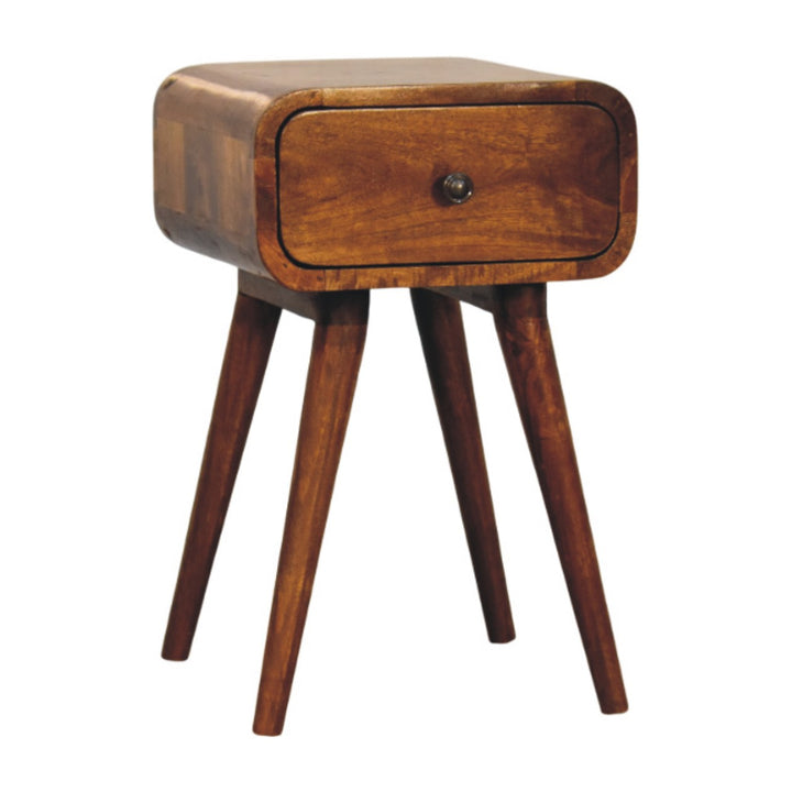 Brown Lacquered Chestnut Solid Mango Wood Avora Mini Bedside Table with 1 Drawer
