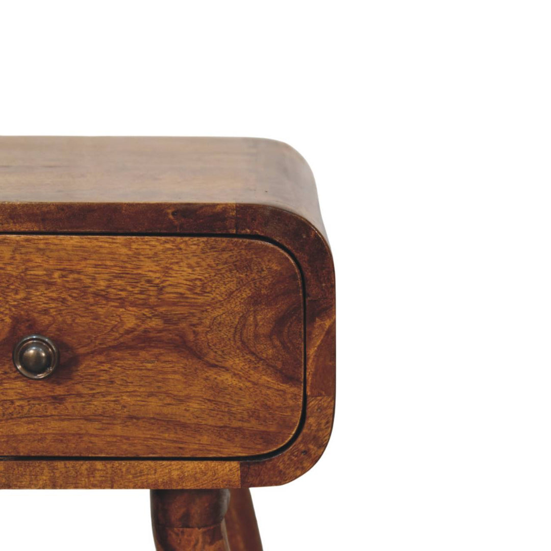 Brown Lacquered Chestnut Solid Mango Wood Avora Mini Bedside Table with 1 Drawer