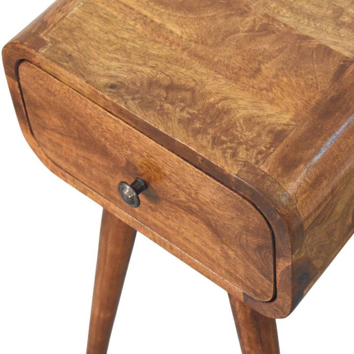 Brown Lacquered Chestnut Solid Mango Wood Avora Mini Bedside Table with 1 Drawer