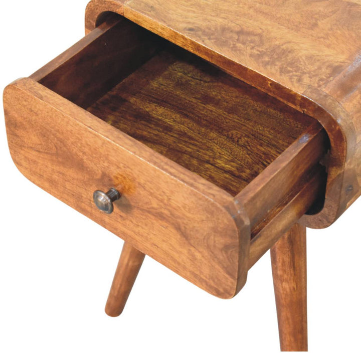 Brown Lacquered Chestnut Solid Mango Wood Avora Mini Bedside Table with 1 Drawer