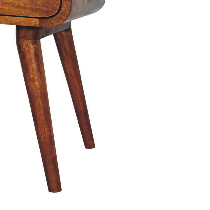 Brown Lacquered Chestnut Solid Mango Wood Avora Mini Bedside Table with 1 Drawer