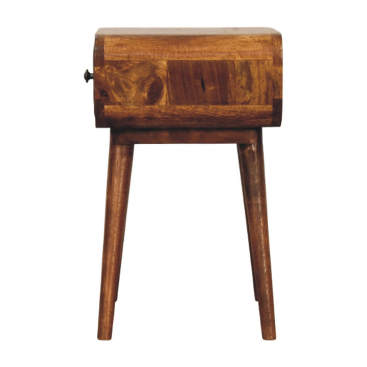 Brown Lacquered Chestnut Solid Mango Wood Avora Mini Bedside Table with 1 Drawer