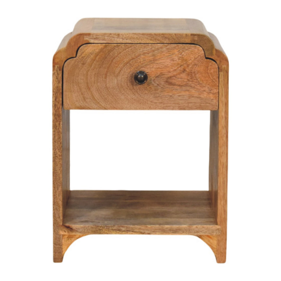 Beige Lacquered Solid Mango Wood Newton Mini Bedside in Oak with 1 Drawer & Open Shelf