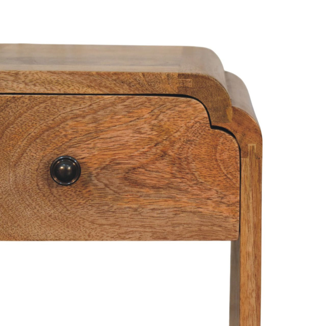 Beige Lacquered Solid Mango Wood Newton Mini Bedside in Oak with 1 Drawer & Open Shelf