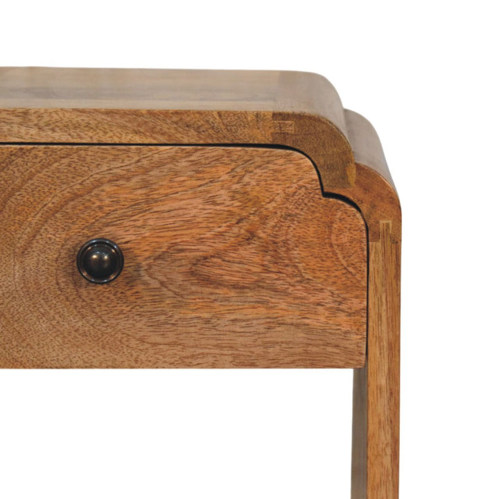 Beige Lacquered Solid Mango Wood Newton Mini Bedside in Oak with 1 Drawer & Open Shelf