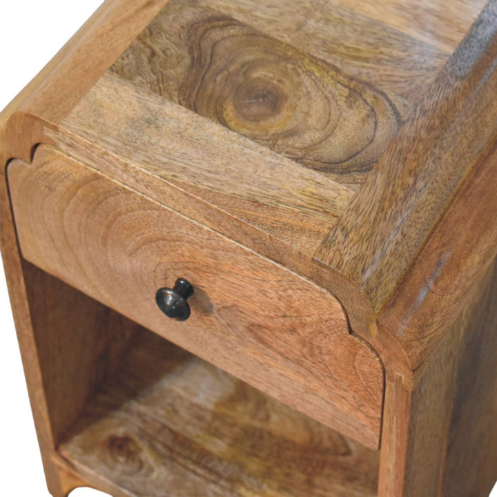 Beige Lacquered Solid Mango Wood Newton Mini Bedside in Oak with 1 Drawer & Open Shelf