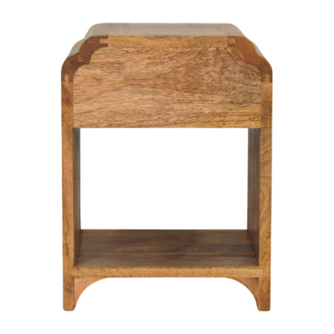 Beige Lacquered Solid Mango Wood Newton Mini Bedside in Oak with 1 Drawer & Open Shelf
