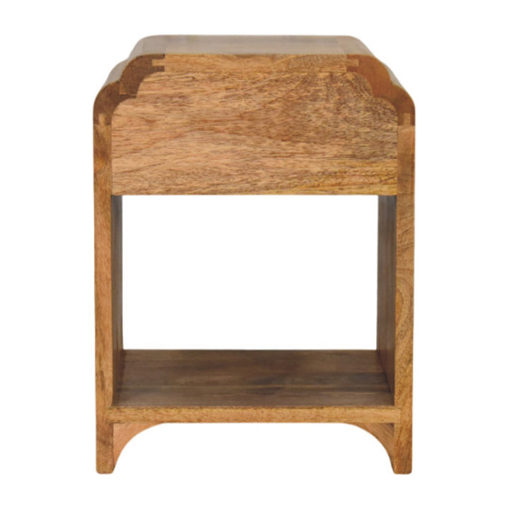 Beige Lacquered Solid Mango Wood Newton Mini Bedside in Oak with 1 Drawer & Open Shelf