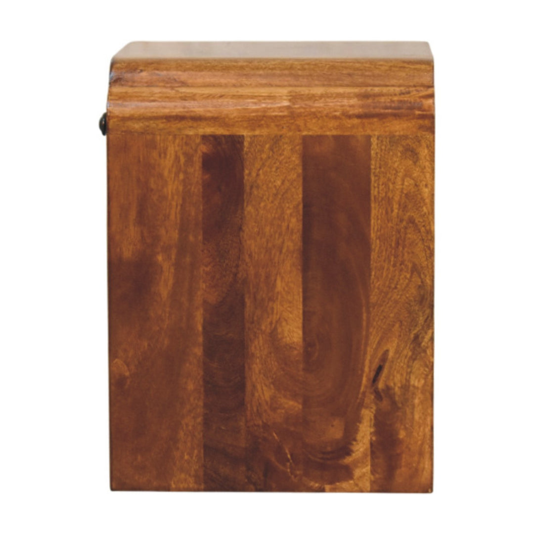 Brown Lacquered Oak-Finish Solid Mango Wood Newton Mini Bedside Table with 1 Drawer & Open Shelf
