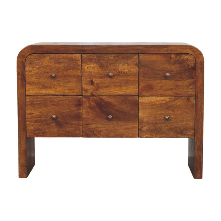 Brown Lacquered Amber Oak Solid Mango Wood Darcy 3-Drawer Chest with Vertical Grain & Brass Handles