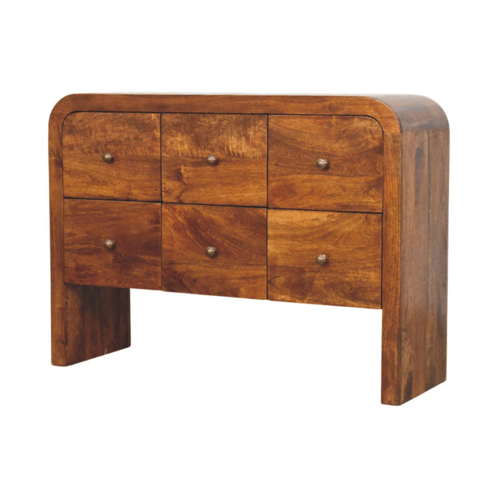 Brown Lacquered Amber Oak Solid Mango Wood Darcy 3-Drawer Chest with Vertical Grain & Brass Handles