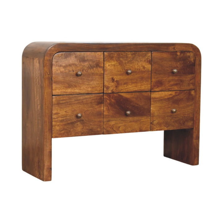 Brown Lacquered Amber Oak Solid Mango Wood Darcy 3-Drawer Chest with Vertical Grain & Brass Handles