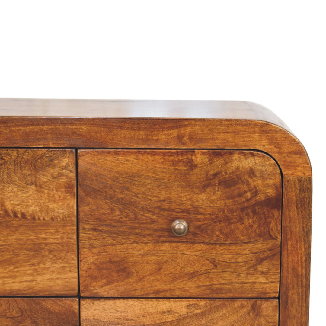 Brown Lacquered Amber Oak Solid Mango Wood Darcy 3-Drawer Chest with Vertical Grain & Brass Handles