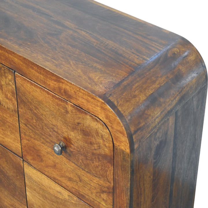 Brown Lacquered Amber Oak Solid Mango Wood Darcy 3-Drawer Chest with Vertical Grain & Brass Handles