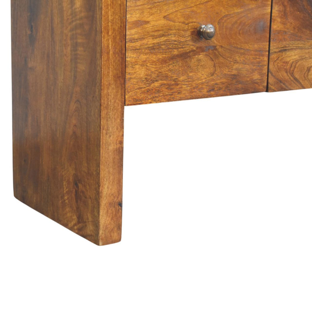 Brown Lacquered Amber Oak Solid Mango Wood Darcy 3-Drawer Chest with Vertical Grain & Brass Handles
