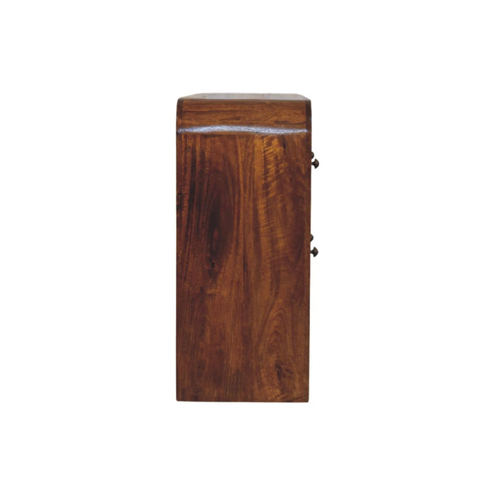 Brown Lacquered Amber Oak Solid Mango Wood Darcy 3-Drawer Chest with Vertical Grain & Brass Handles