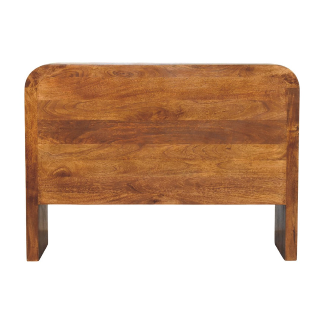 Brown Lacquered Amber Oak Solid Mango Wood Darcy 3-Drawer Chest with Vertical Grain & Brass Handles
