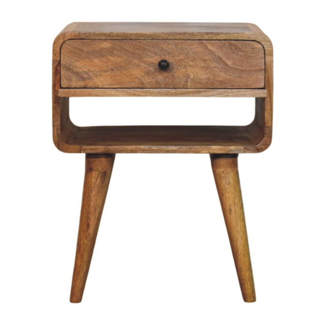 Brown Lacquered Chestnut Solid Mango Wood Avora Nightstand with Brass Knob & Open Shelf