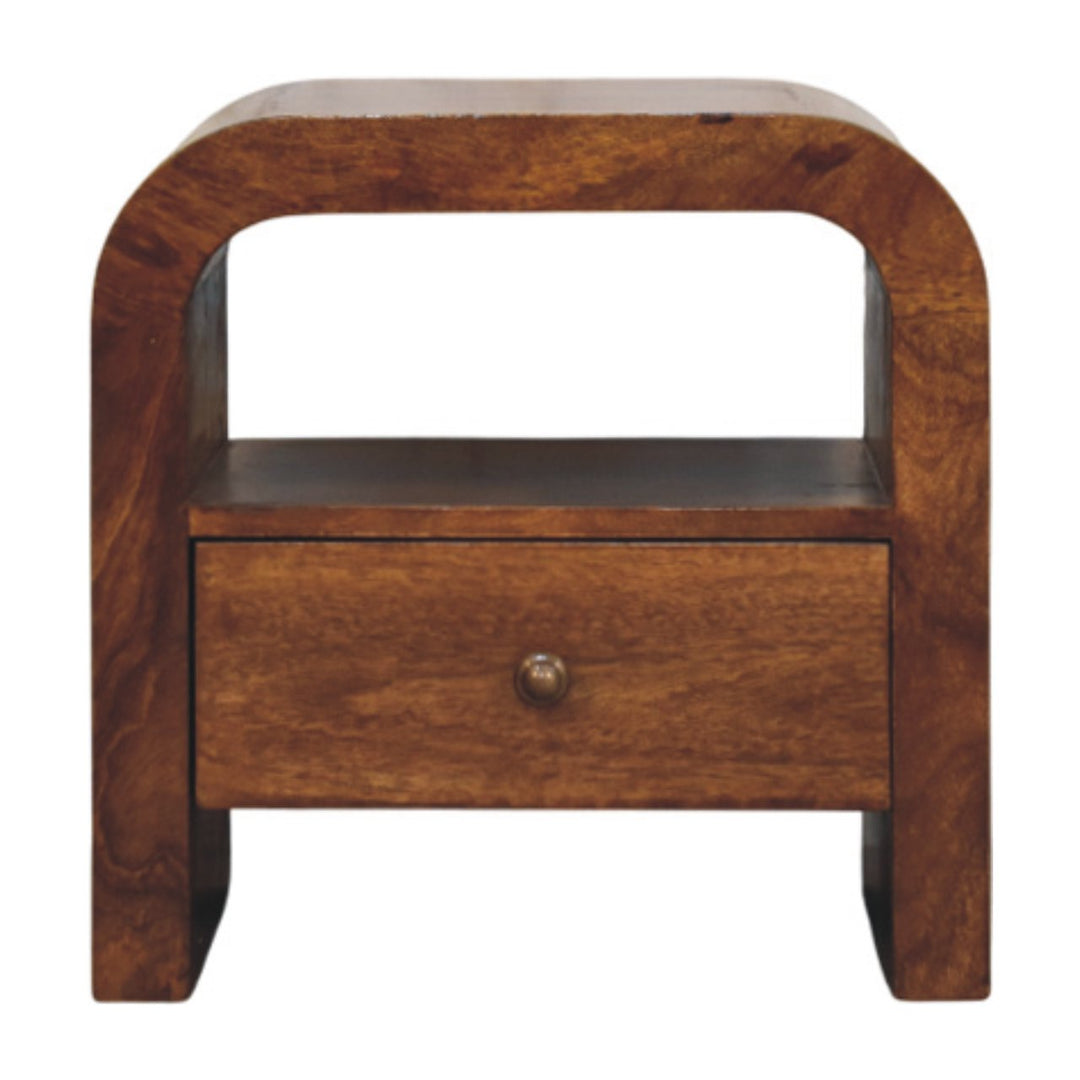 Brown Lacquered Chestnut Solid Mango Wood Darcy Bedside with 1 Drawer & Open Shelf
