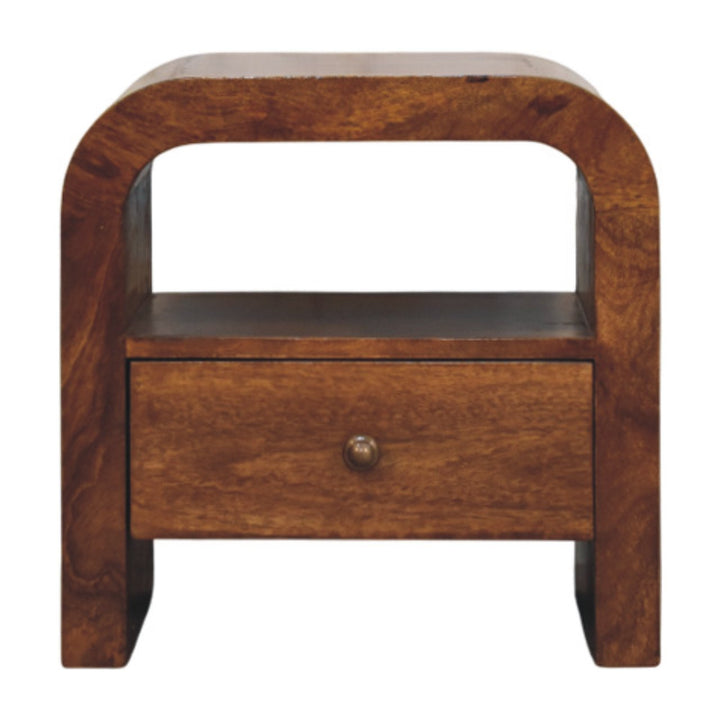 Brown Lacquered Chestnut Solid Mango Wood Darcy Bedside with 1 Drawer & Open Shelf
