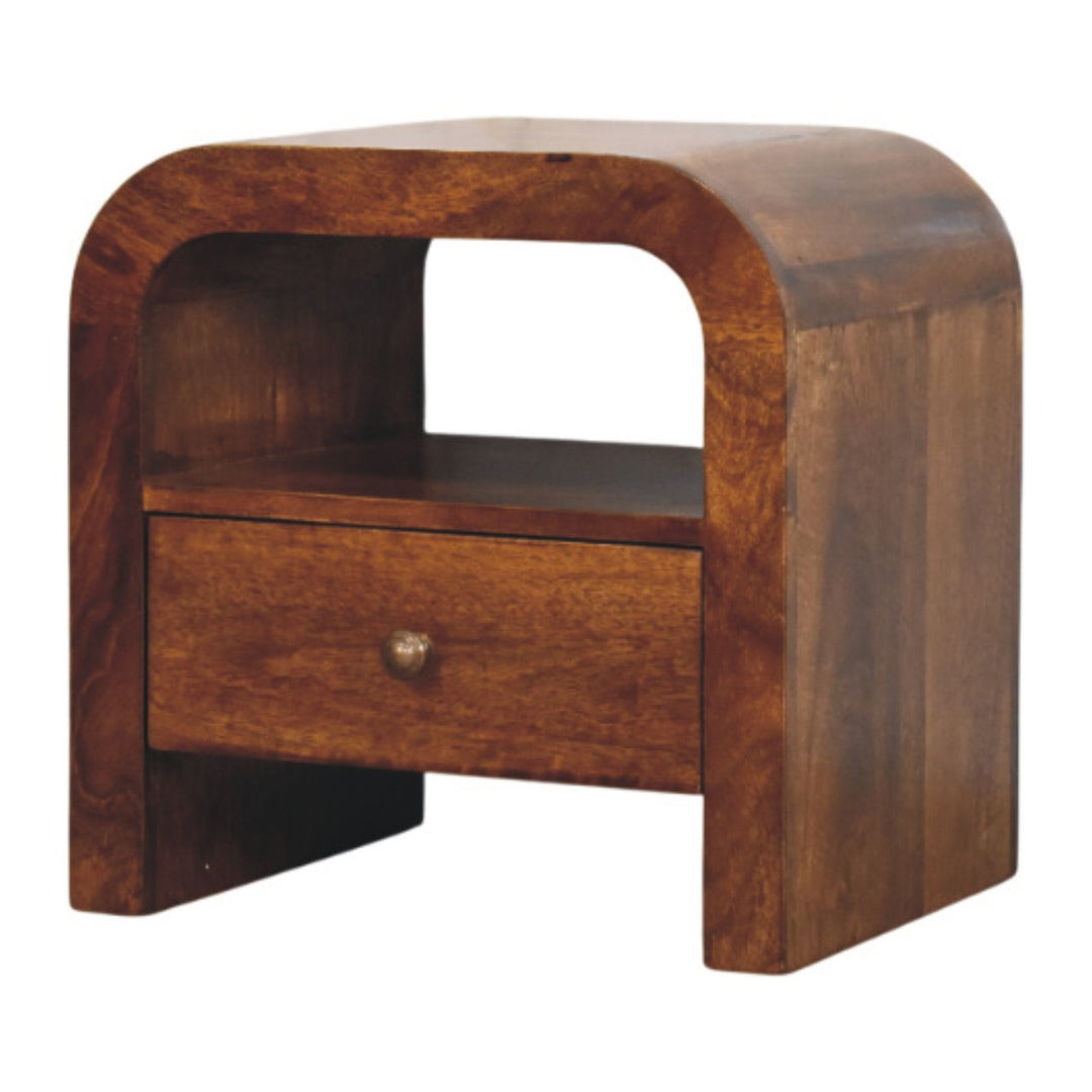 Brown Lacquered Chestnut Solid Mango Wood Darcy Bedside with 1 Drawer & Open Shelf