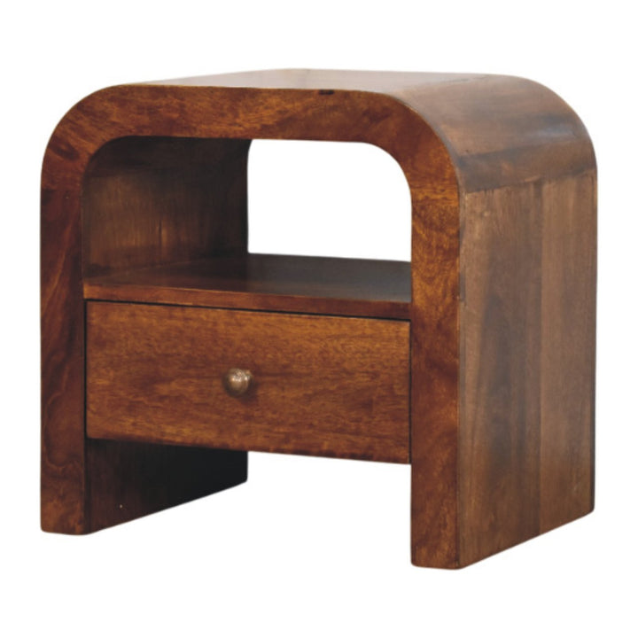 Brown Lacquered Chestnut Solid Mango Wood Darcy Bedside with 1 Drawer & Open Shelf
