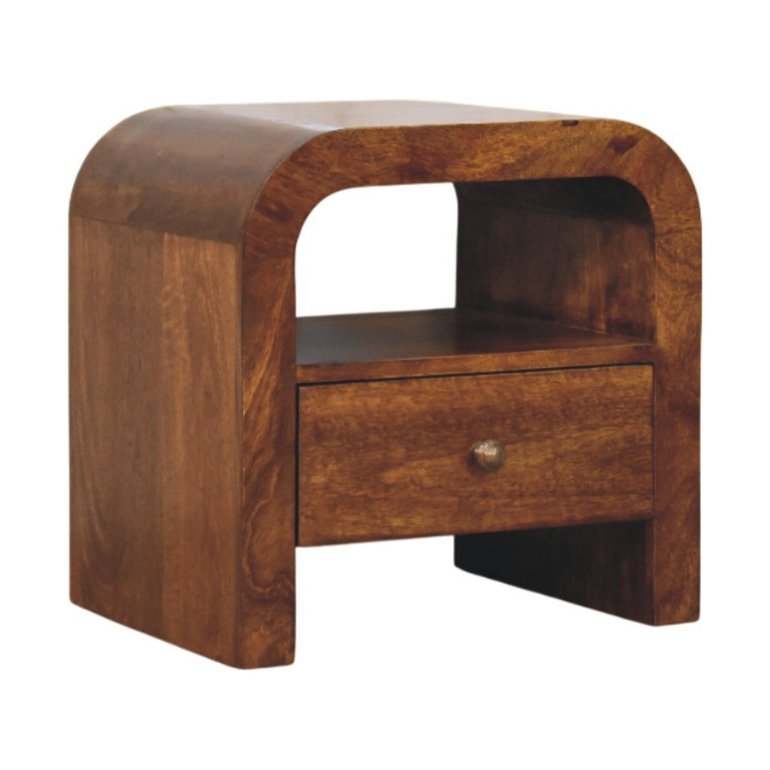 Brown Lacquered Chestnut Solid Mango Wood Darcy Bedside with 1 Drawer & Open Shelf