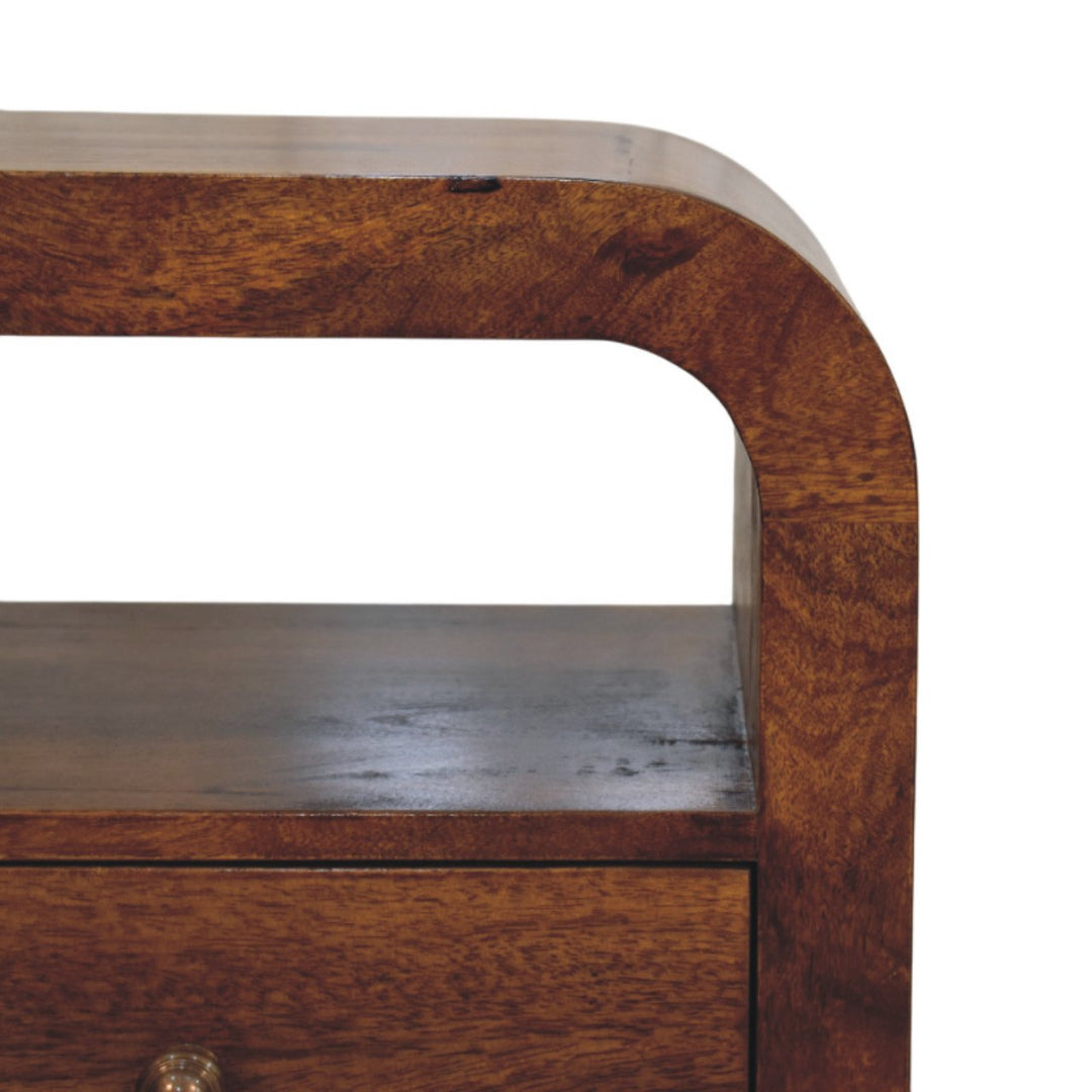 Brown Lacquered Chestnut Solid Mango Wood Darcy Bedside with 1 Drawer & Open Shelf