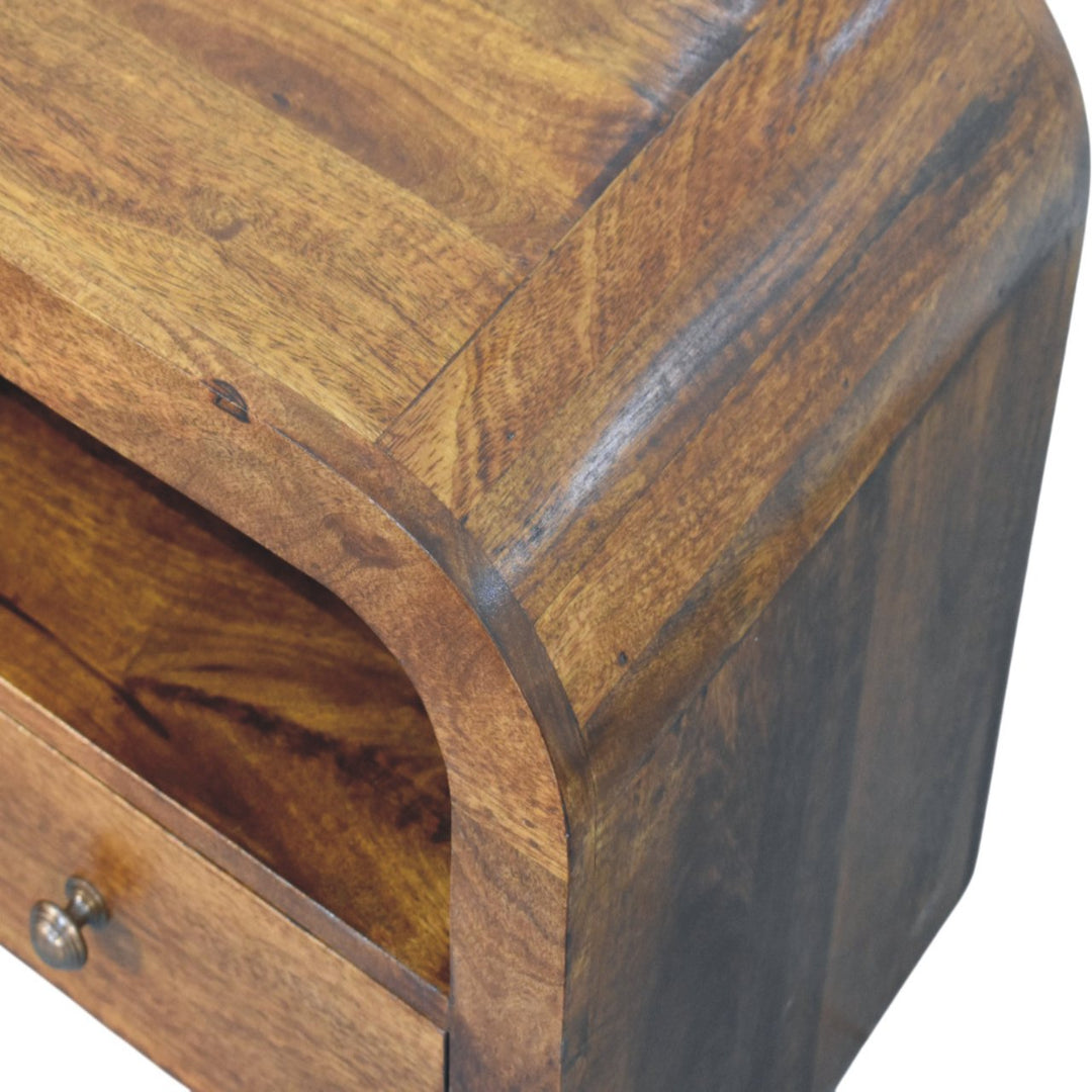 Brown Lacquered Chestnut Solid Mango Wood Darcy Bedside with 1 Drawer & Open Shelf