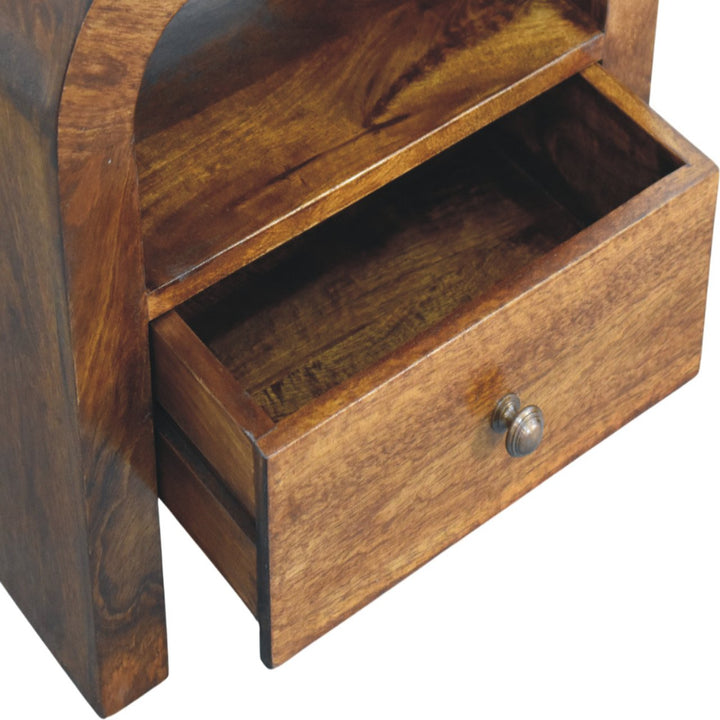 Brown Lacquered Chestnut Solid Mango Wood Darcy Bedside with 1 Drawer & Open Shelf